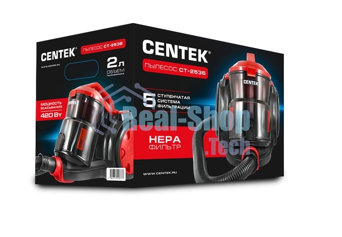 Пылесос Centek CT-2536 черный/красный, 420/2400 Вт, уборка сухая, пылесборник контейнер 2 л