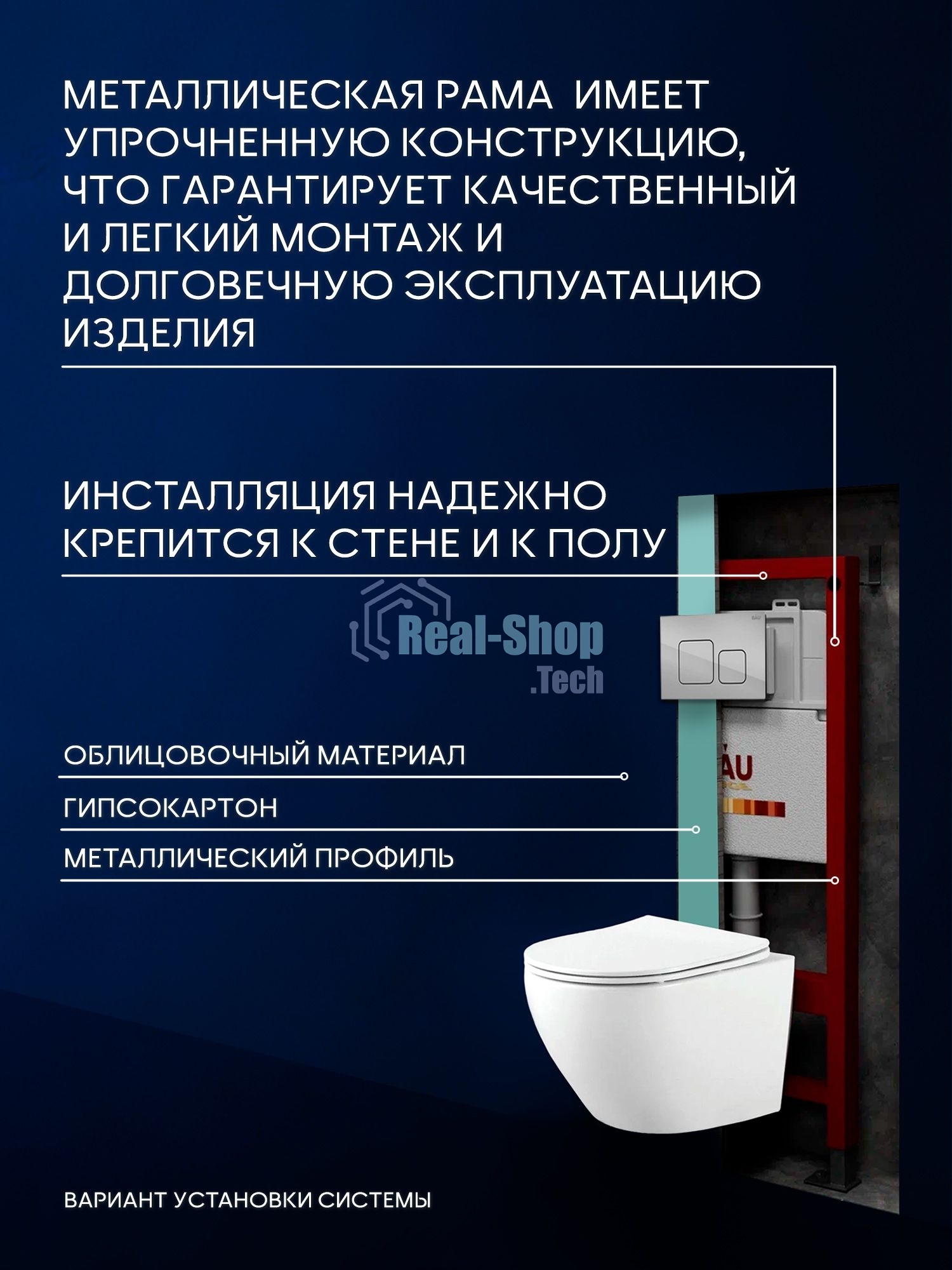 Комплект BAU 6 в 1: инсталляция BAU PRO, унитаз подвесной Rio Luxe 52*35, сиденье микролифт, кнопка смыва BAU Soul для инсталляции, хром