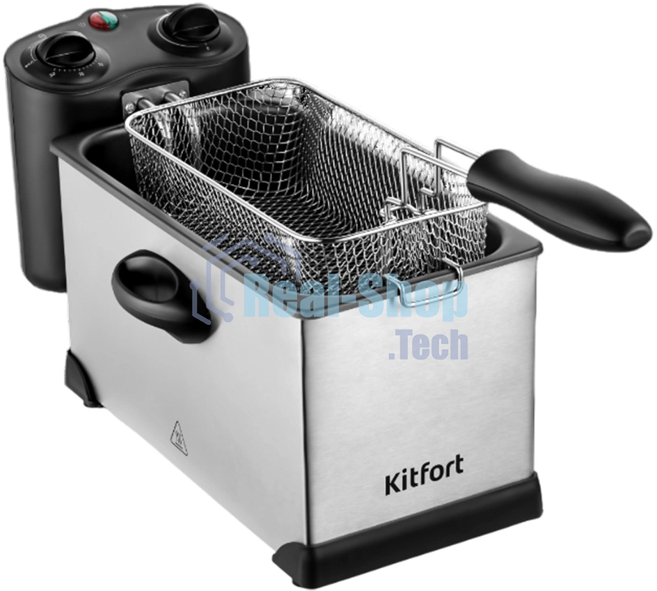Фритюрница Kitfort KT-4052 серебристый/чёрный, 2000 Вт, 3 л, 0.5 кг, съёмная чаша