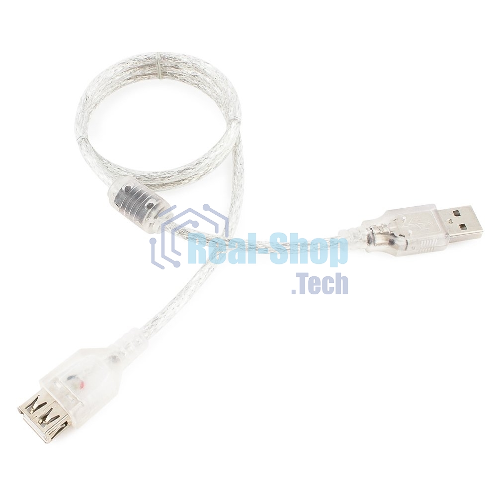 Кабель-удлинитель USB2.0 Pro Cablexpert CCF-USB2-AMAF-TR-0.75M, AM/AF, 0,75м, экран, 2феррит.кольца, прозрачный, пакет