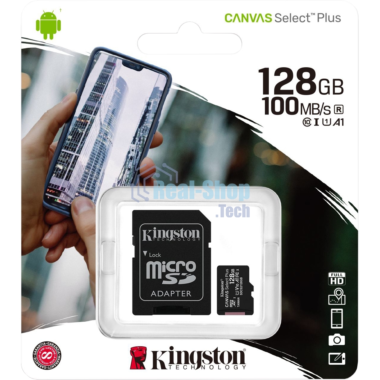 Флеш карта microSDHC 128Gb microSDXC Kingston SDCS2/128Gb Class10 UHS-I Canvas Select up to 100Mb/s с адапт.