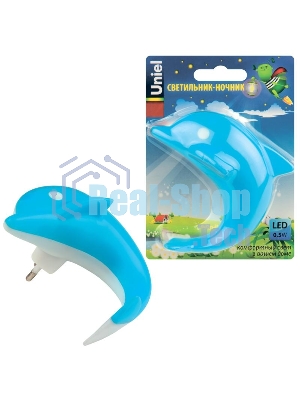 Ночник UNIEL DTL-301 ДЕЛЬФИН голубой(DTL-301-Дельфин/Blue/4LED/0,5W Светильник-ночник. Без выключателя. Блистер)