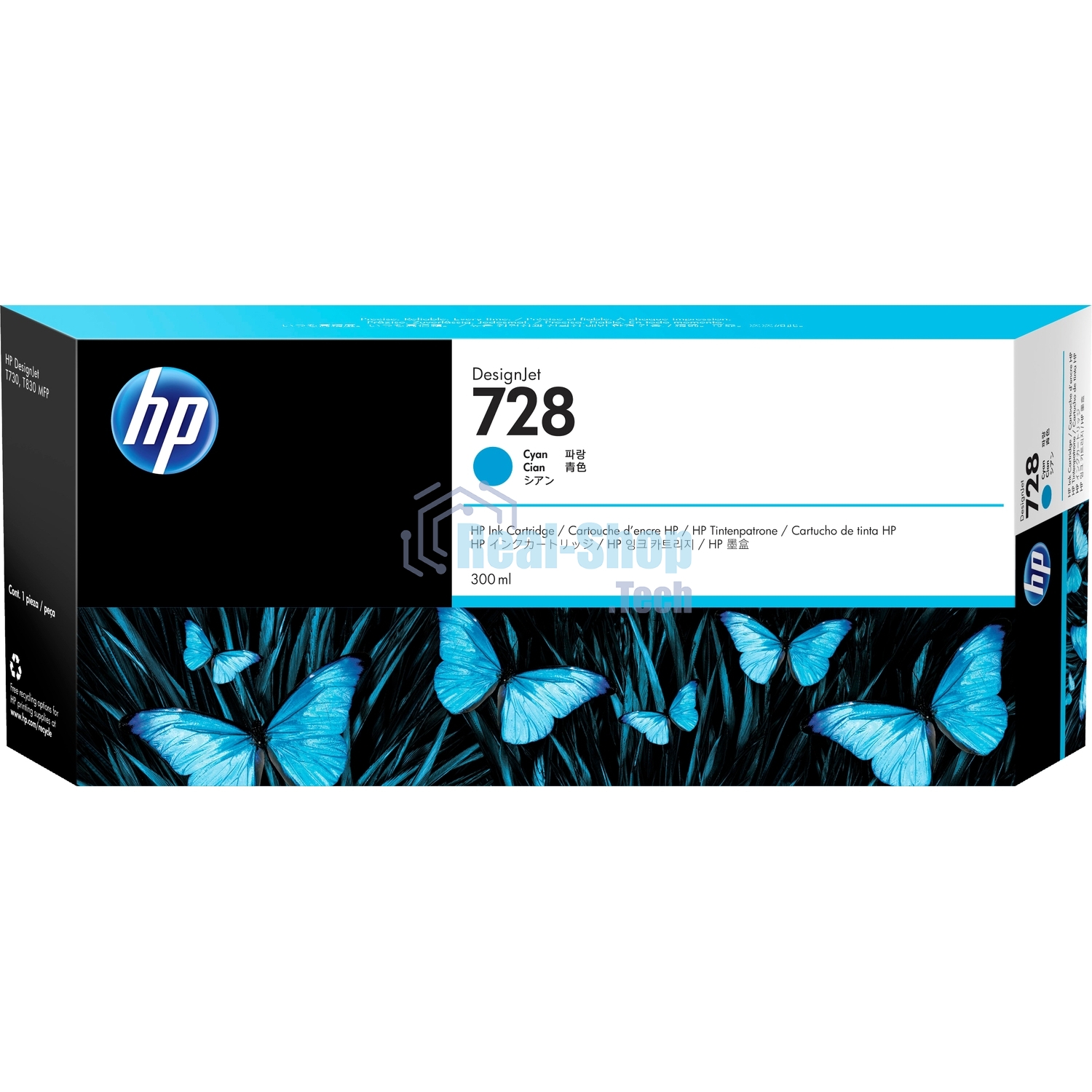 Картридж струйный HP F9K17A (HP 728) для DesignJet T730, T830. Голубой. 300 мл.