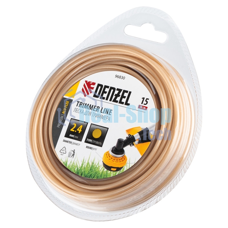 Леска для триммера Denzel армированная алюминием круглая, 2,4мм х 15м, блистер ALUFLEX
