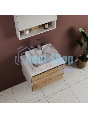 Комплект: тумба Bau Dream Blackwood 60, 1 ящик, раковина прямоугольная BAU Cerama 48х37, мрамор, смеситель Hotel Dream, нерж сталь, выпуск клик клак хром
