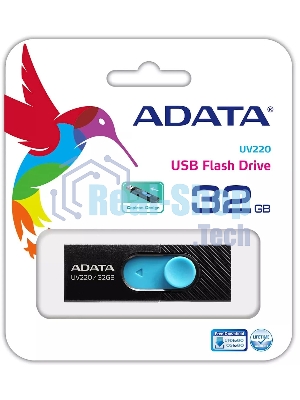 Флешка USB ADATA UV220 (AUV220-32G-RBKBL), 32Gb, USB 2.0, R/W 15/5, черный/голубой