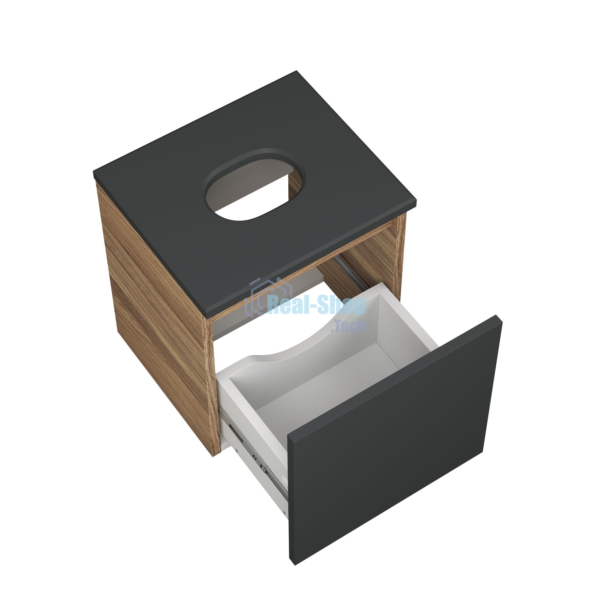 Тумба Bau Dream Blackwood 35 с ящиком, графит, раковина BAU Mini 24х24, смеситель для раковины высокий Hotel Black, черный