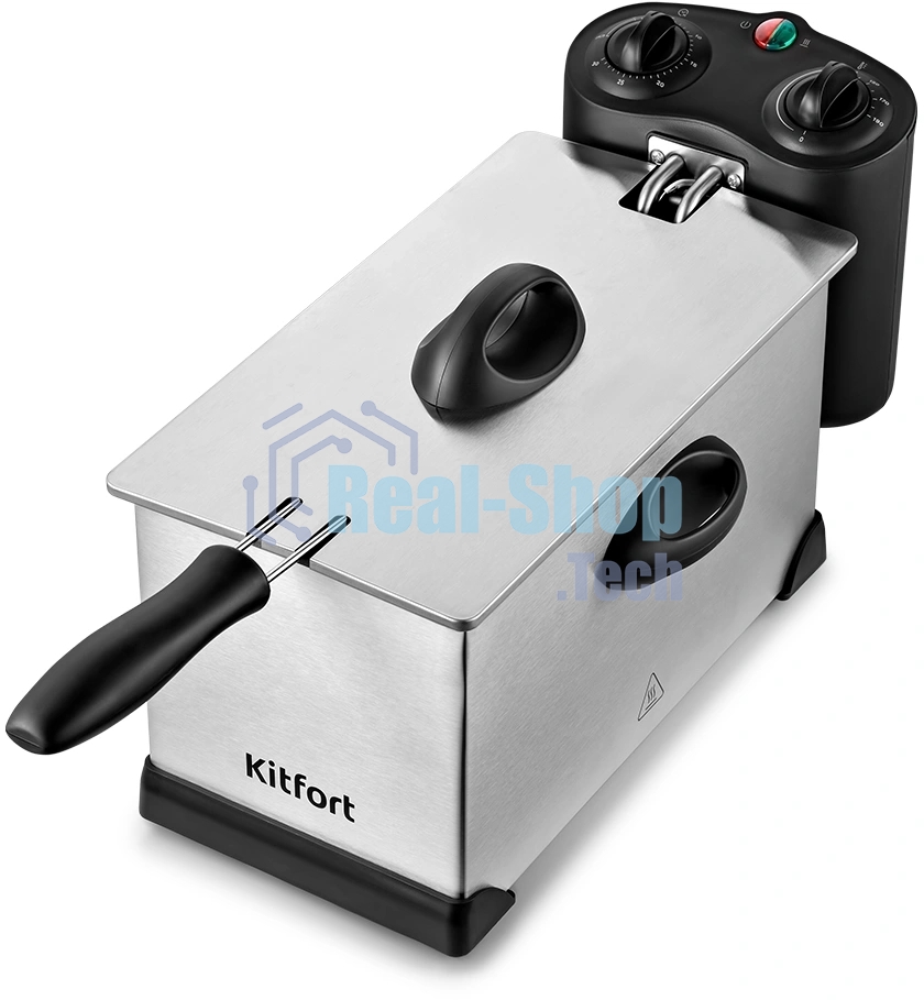 Фритюрница Kitfort KT-4052 серебристый/чёрный, 2000 Вт, 3 л, 0.5 кг, съёмная чаша