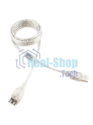 Кабель-удлинитель USB2.0 Pro Cablexpert CCF-USB2-AMAF-TR-6, AM/AF, 1,8м, экран, 2феррит.кольца, прозрачный, пакет
