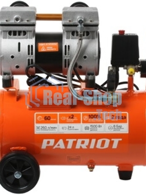 Компрессор поршневой безмасляный Patriot WO 24-260S, 260 л/мин, 8 бар, 1500 Вт, 24 л, быстросъемный 1/4