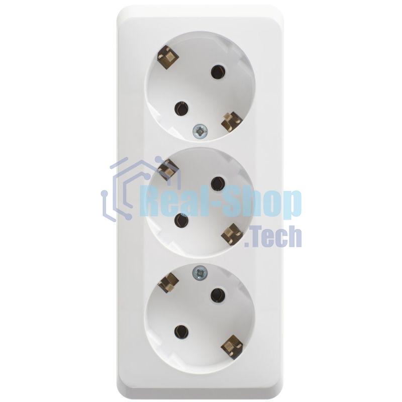 Тройная розетка Schneider Electric ЭТЮД O/У с заземлением без шторок 16А 250B, белый,