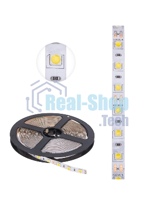 Лента светодиодная 5 м 12 В 5050 4000 К IP23 60 LED/м для БП с клеммами LAMPER