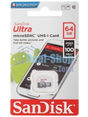 Флеш карта microSD 64Gb SanDisk microSDXC Class 10 Ultra UHS-I 100Mb/s
