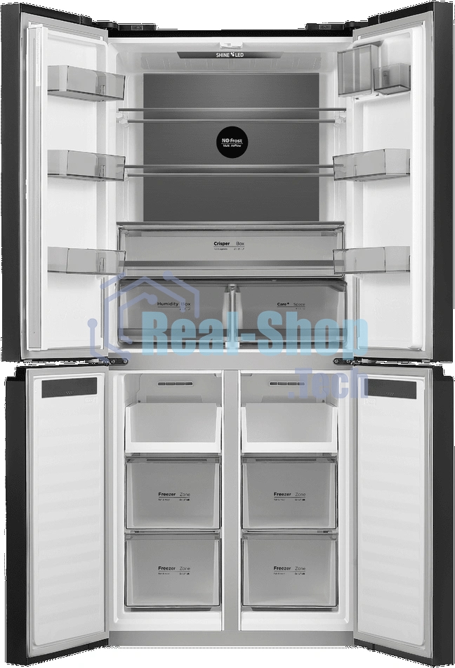 Холодильник Maunfeld MFF192NFSB01 Inverter черная сталь трехкамерный 334/184л морозилка снизу, No Frost, Side by Side
