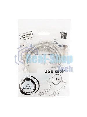 Кабель-удлинитель USB2.0 Pro Cablexpert CCF-USB2-AMAF-TR-6, AM/AF, 1,8м, экран, 2феррит.кольца, прозрачный, пакет