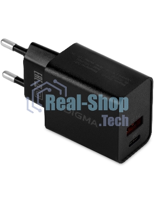 Сетевое зарядное устройство Digma DGW2D 20W 3A+1A (PD+QC) USB-C/USB-A универсальное черный