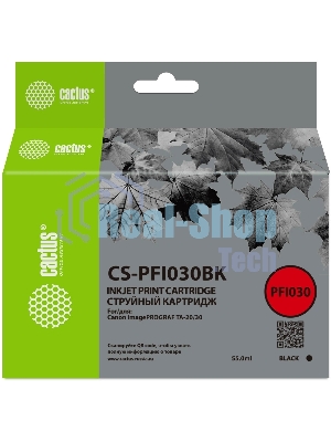Картридж струйный Cactus CS-PFI030BK PFI-030BK черный (55мл) для Canon imagePROGRAF TA-20/30