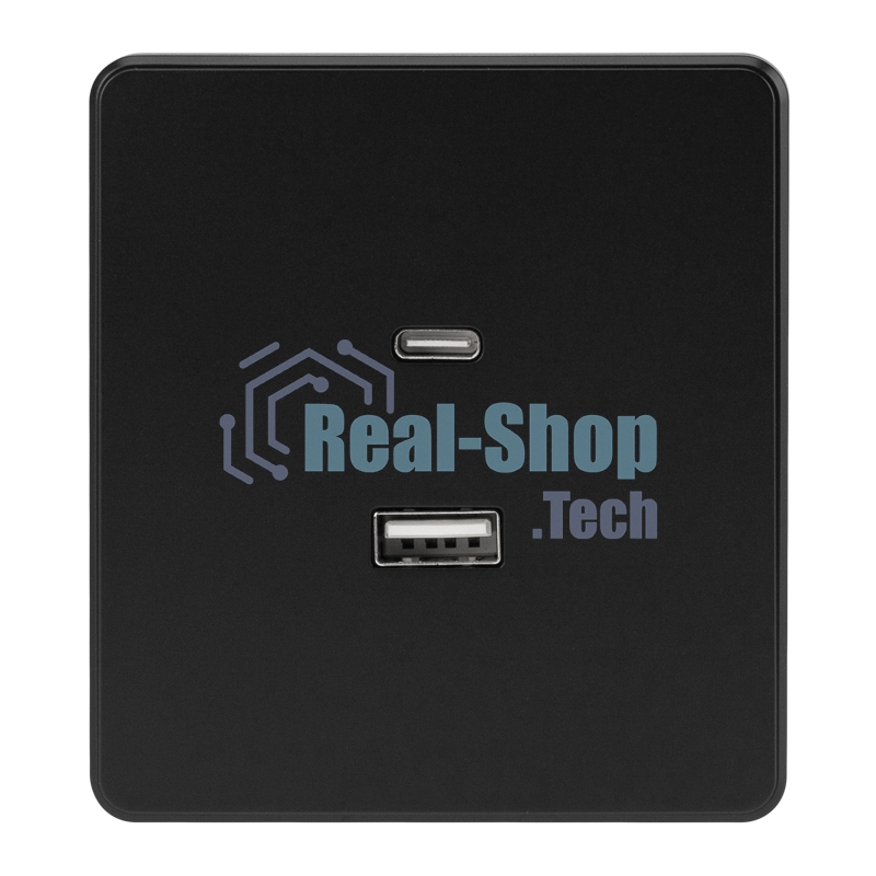 Розетка Kranz ROUND USB-A+Type-C 3А с функцией быстрой зарядки оникс