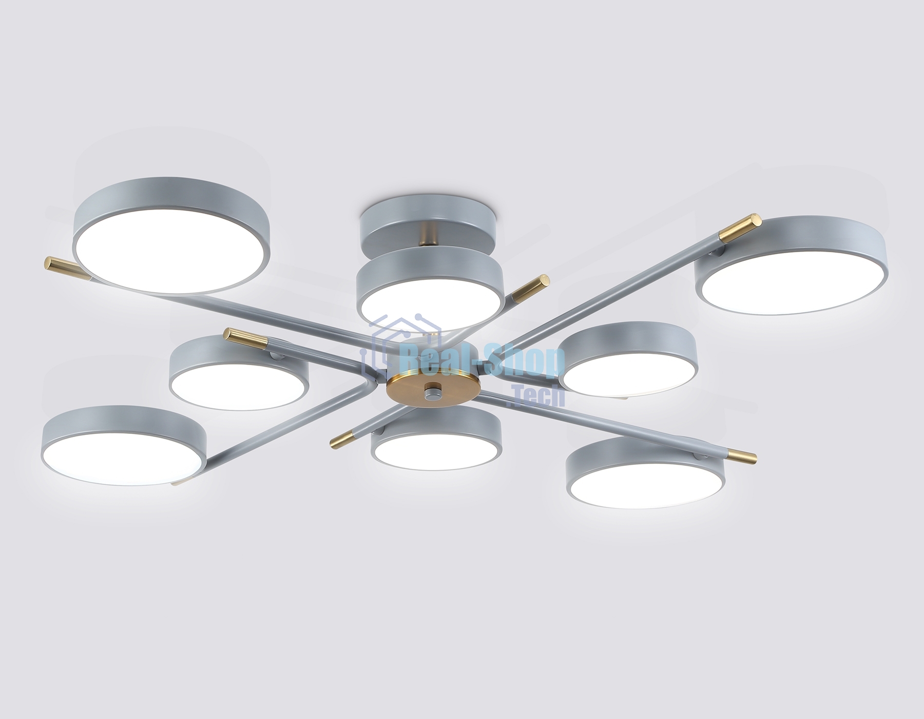 Люстра светодиодная на штанге Ambrella light FL516339/8 GR/CP серый/медь 120W 3000-6000K D850*170 (без ПДУ)