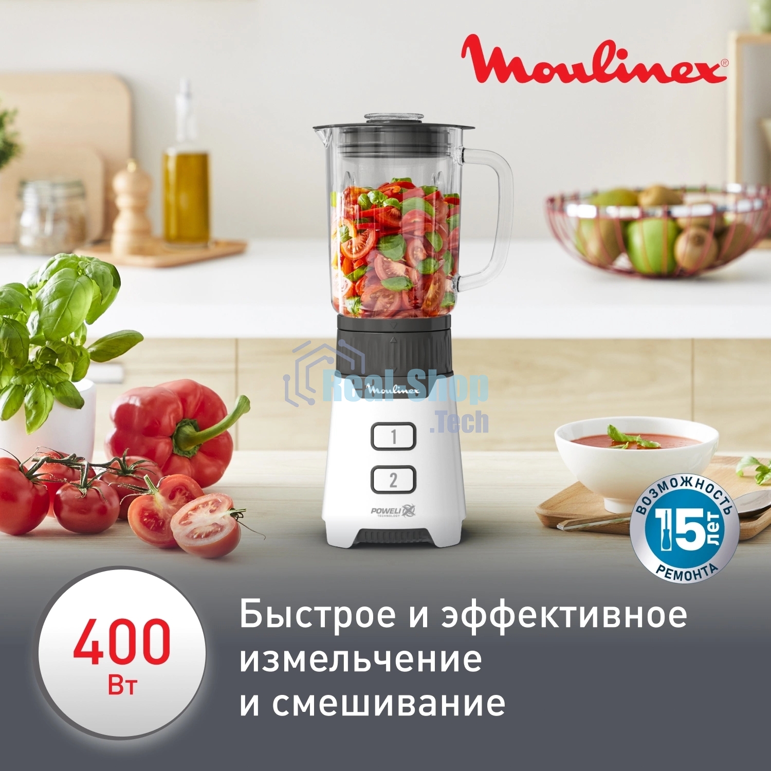 Блендер стационарный Moulinex LM 16L110 белый/серый, 400 Вт, 2 скорости