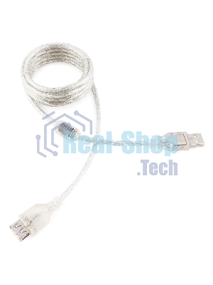 Кабель-удлинитель USB2.0 Pro Cablexpert CCF-USB2-AMAF-TR-2M, AM/AF, 2м, экран, 2феррит.кольца, прозрачный, пакет