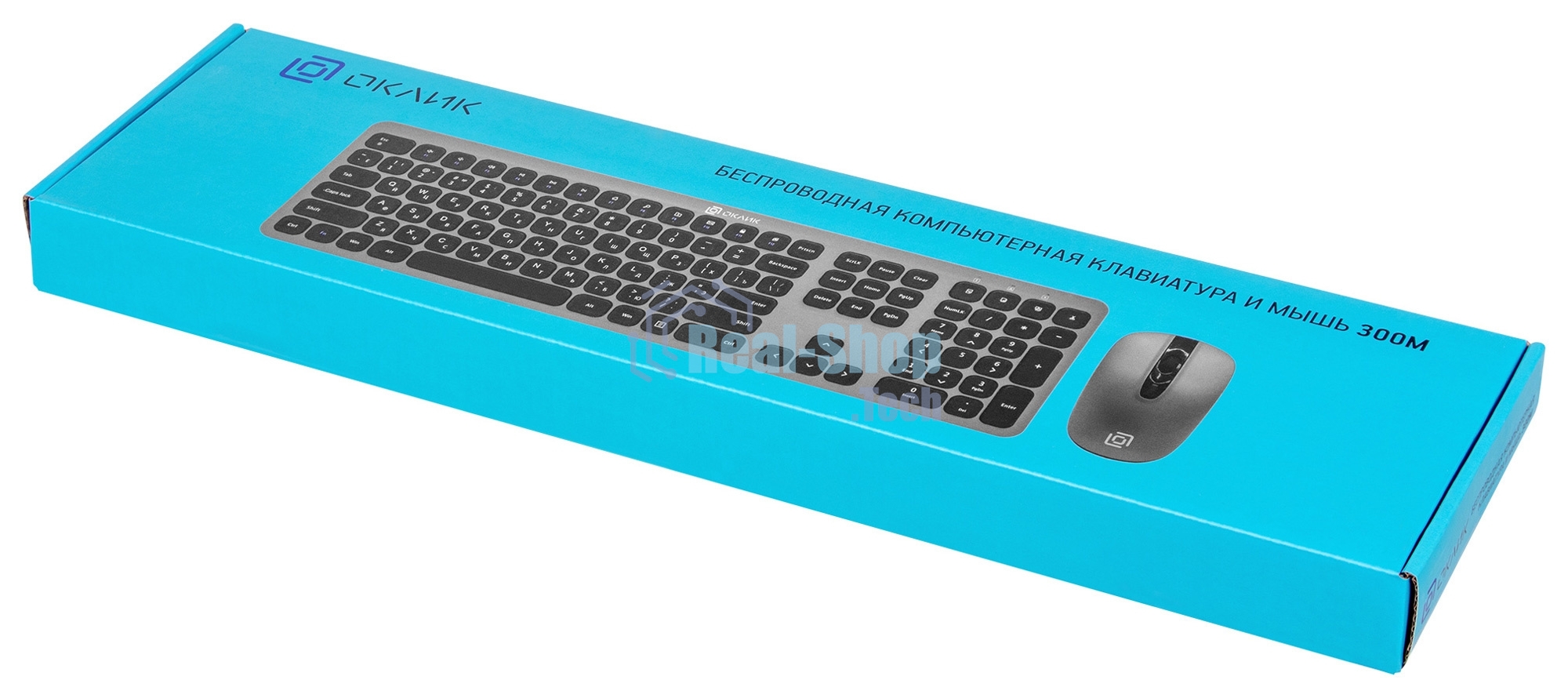 Комплект клавиатура + мышь Оклик 300M клав:серый мышь:серый/черный USB беспроводная slim