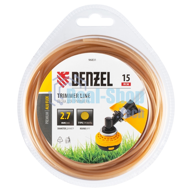 Леска для триммера Denzel армированная алюминием круглая, 2,7мм х 15м, блистер ALUFLEX