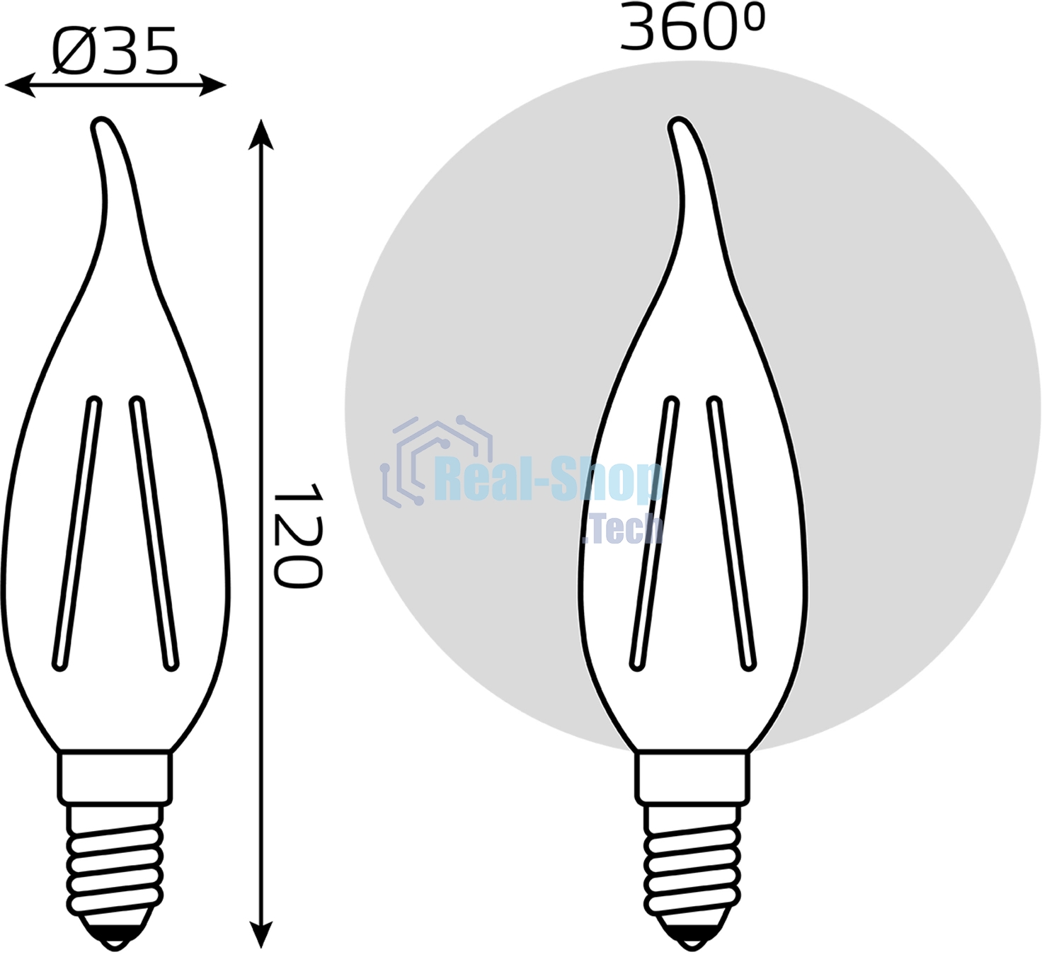 Лампа светодиодная филаментная Gauss Filament 11Вт цок.: E14 свеча 220B св. свеч. бел. теп. CF35 (упак.: 10 шт)