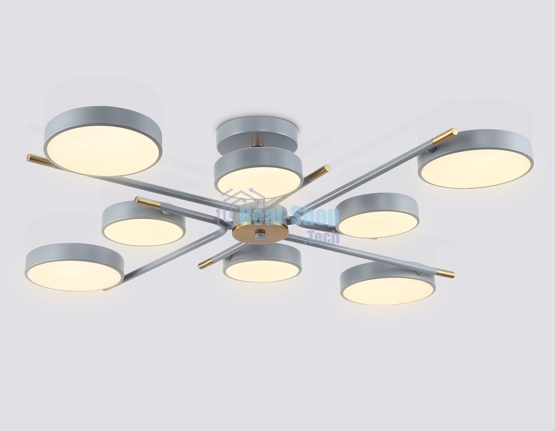 Люстра светодиодная на штанге Ambrella light FL516339/8 GR/CP серый/медь 120W 3000-6000K D850*170 (без ПДУ)