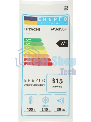Холодильник Hitachi R-V660PUC7-1 PWH белый двухкамерный инвертер 405/145л морозилка сверху