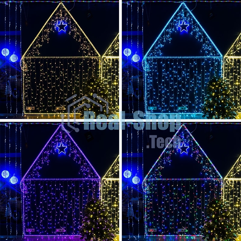 Гирлянда Neon-night Айсикл (бахрома) светодиодный, 4,8 х 0,6 м, прозрачный провод, 230 В, диоды RGB, 176 LED