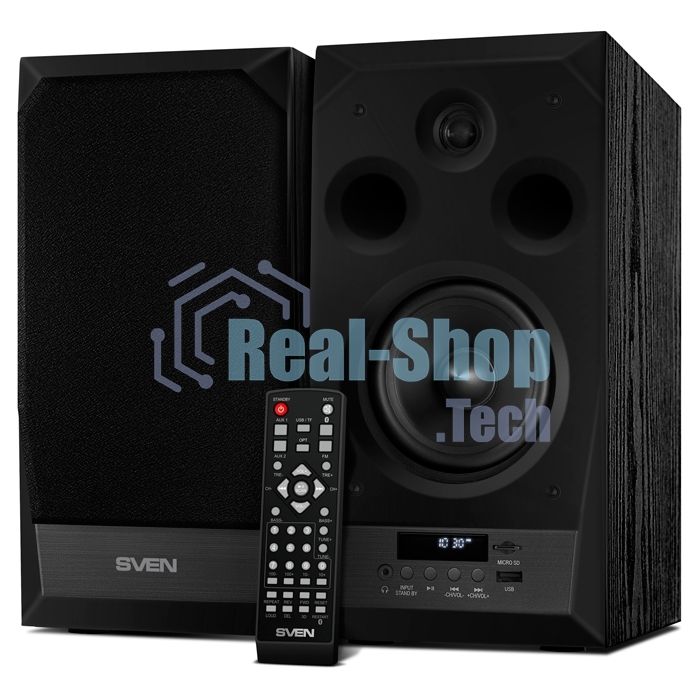 Акустическая система 2.0 SVEN MC-20, черный, мощность 2x45Вт (RMS), FM-тюнер, USB/microSD, дисплей, пульт ДУ, Bluetooth, Optical SVEN MC-20, черный, акустическая система 2.0, мощность 2x45Вт (RMS), FM-тюнер, USB/microSD, дисплей, пульт ДУ, Bluetooth, Opti