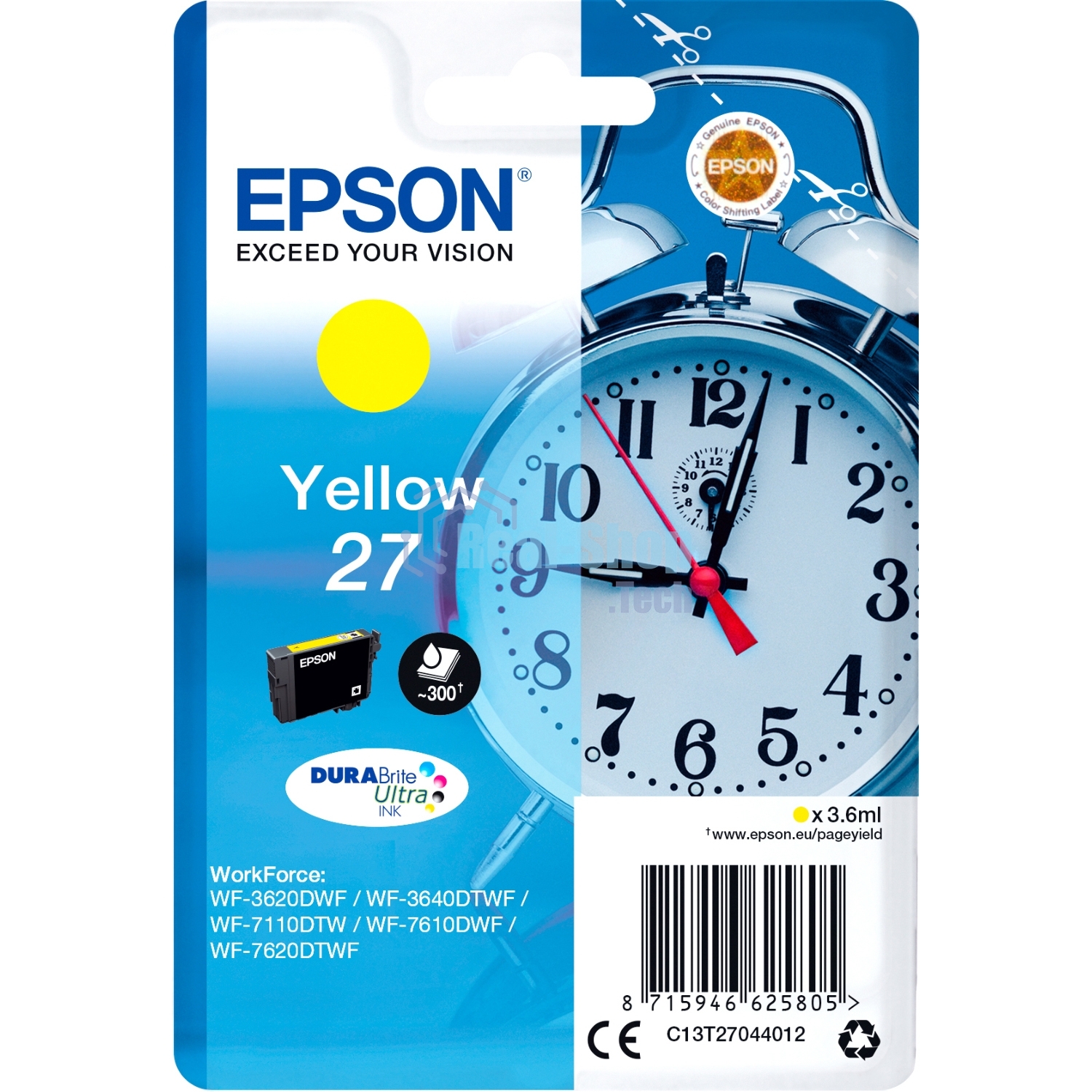 Картридж струйный Epson T2704 (C13T27044022/C13T27044020) желтый, 300 стр., для WF7110/7610/7620 (300стр.)