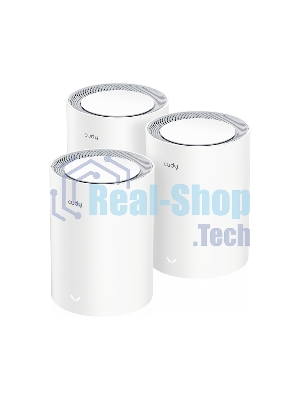 Wi-Fi Mesh-система/AX3000 Wi-Fi 6 Mesh 2.5G Solution 3-Pack, Dual-Band, Chipset MT7981BA+MT7976CN+RTL8221B, 802.11ax/ac/a/b/g/n, 2402Mbps at 5GHz + 574Mbps at 2.4GHz, 2.5G WAN+GE LAN, 5 internal antennas, MU-MIMO, DDNS, Zerotier/Wireguard/OpenVPN/IPSec/L2TP/PPTP VPN, DNS over Cloudflare/Google/Quad9, IPv6, Seamless Roaming, WPA3, TR069/TR098/TR111/TR181,easyMesh R3 Optional, Ver 2.0, Cudy Mesh, Cudy APP