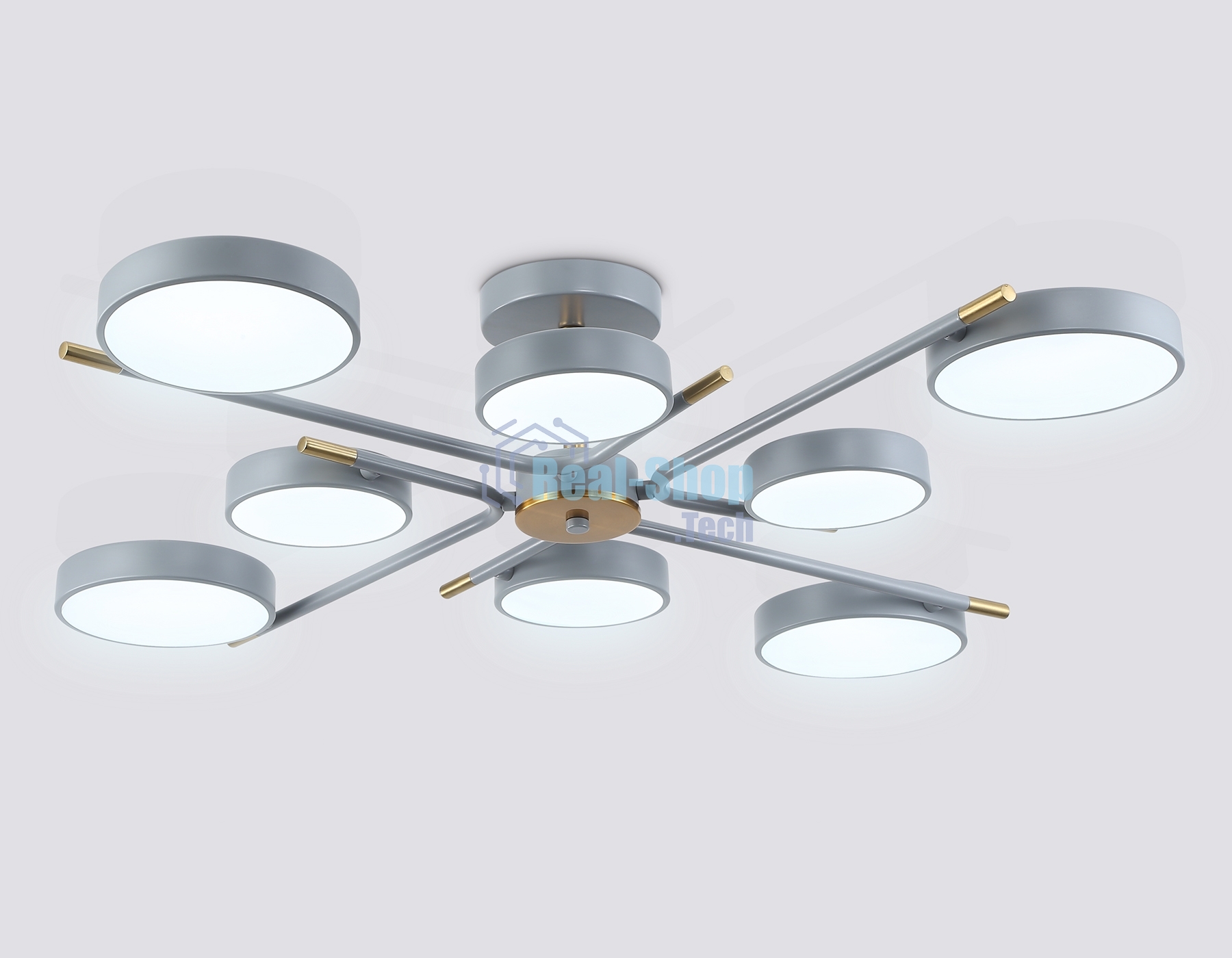Люстра светодиодная на штанге Ambrella light FL516339/8 GR/CP серый/медь 120W 3000-6000K D850*170 (без ПДУ)
