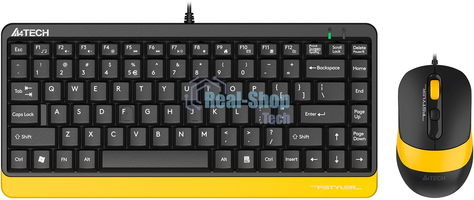 Комплект клавиатура+мышь A4Tech FStyler F1110 проводной, USB, 2000 DPI, чёрный/жёлтый