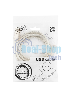 Кабель-удлинитель USB2.0 Pro Cablexpert CCF-USB2-AMAF-TR-2M, AM/AF, 2м, экран, 2феррит.кольца, прозрачный, пакет