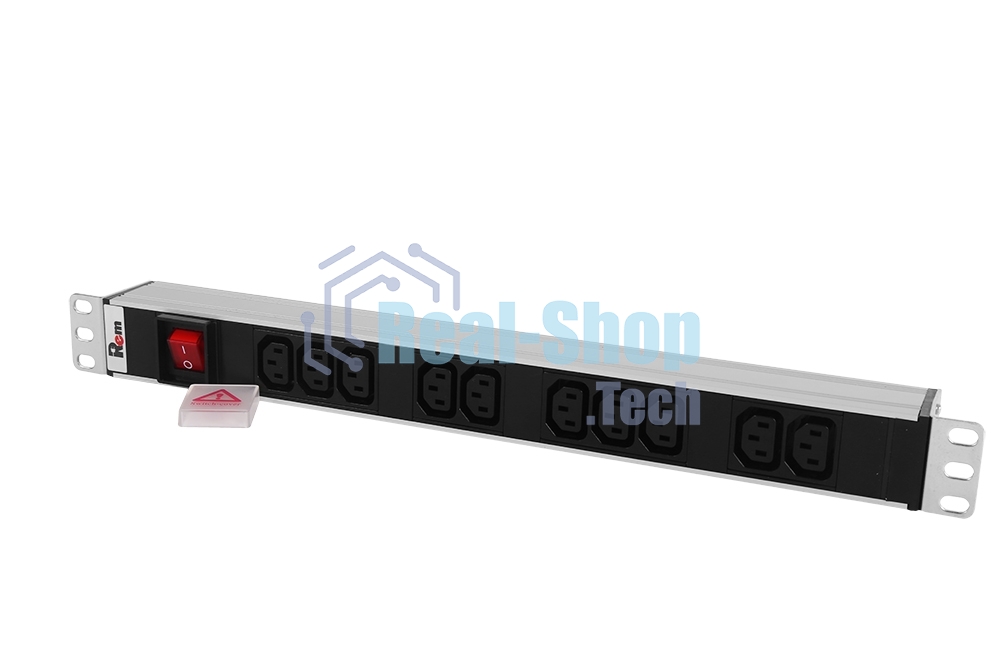 Блок розеток Rem-10 с выкл., 12 IEC 60320 C13, 10 A, алюм., 19