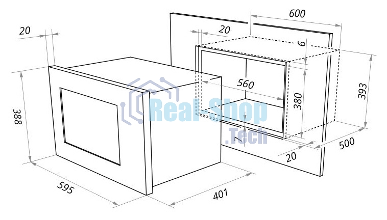 Микроволновая печь встраиваемая Maunfeld MBMO.25.7GW белый, 25 л, 900 Вт, переключатели - сенсор