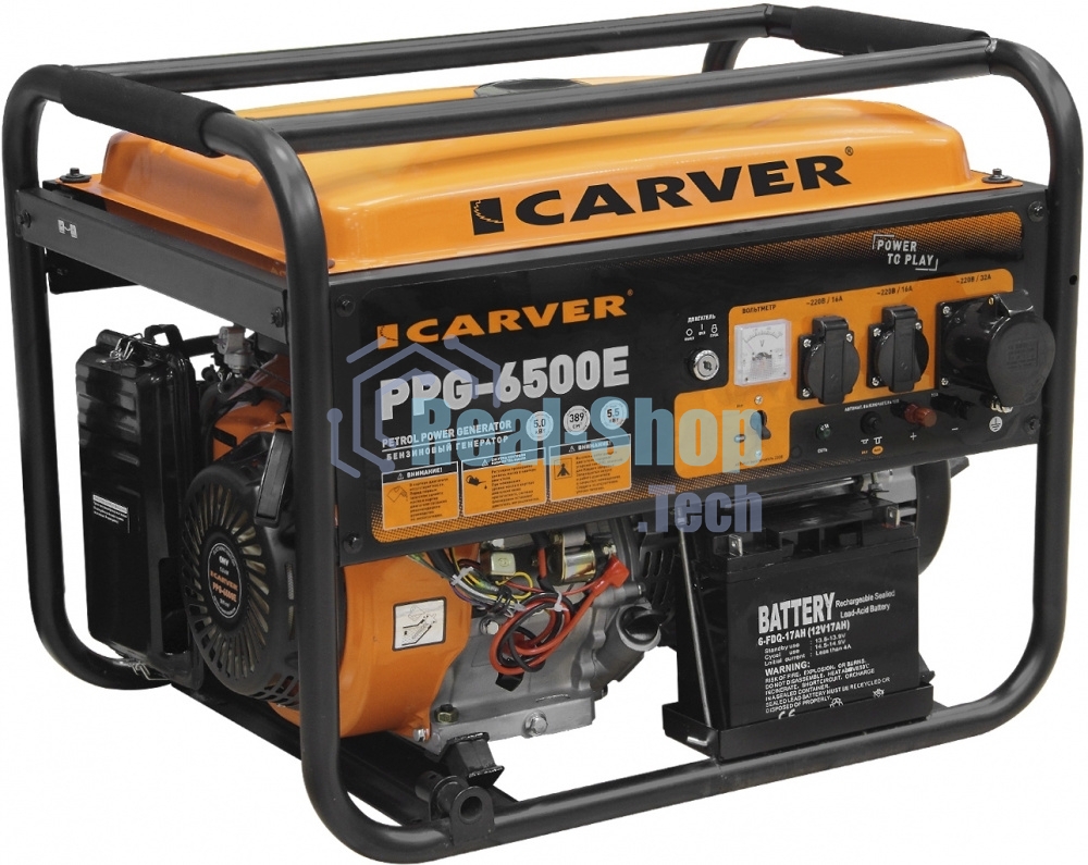 Электрогенератор бензиновый Carver PPG-6500E, 5.5 кВт, 74 дБ, 86 кг