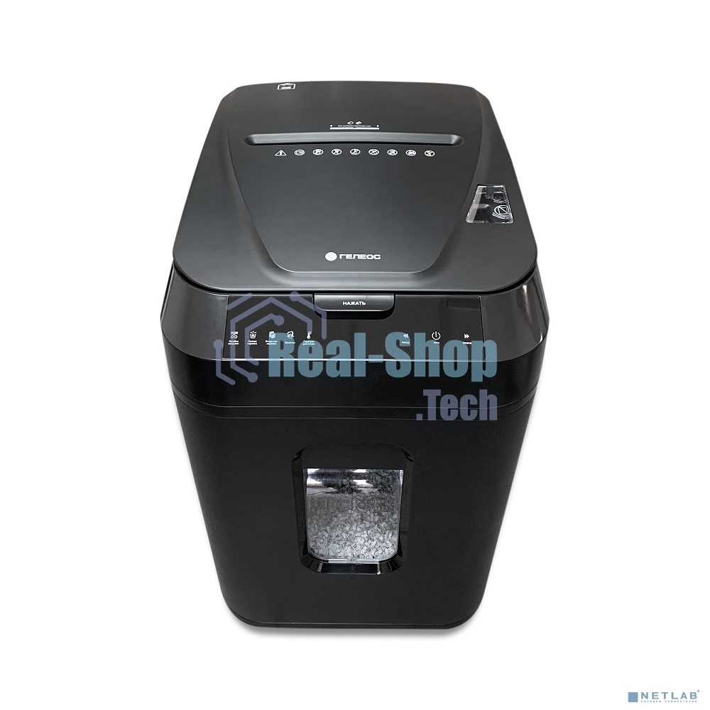 Шредер ГЕЛЕОС АП40-4, DIN P-4 (4 ур-нь секр.), фрагмент 3,9х12мм, АВТОПОДАЧА 170 лист (70г/м2), пл.карты/скрепки/скобы, 37 литров