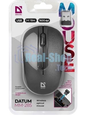 Мышь беспроводная Defender Datum MM-285 черный, 1600 dpi, радиоканал, USB, кнопки - 3