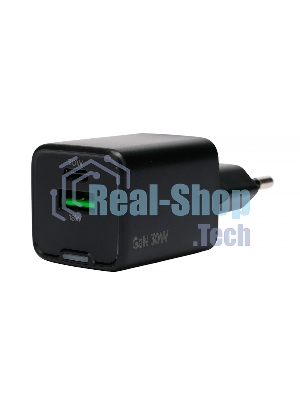 Зарядное устройство Cablexpert MP3A-PC-64, 30Вт GaN, 3А, QC4.0/PD, 1xUSB, 1xType-C, черный, пакет