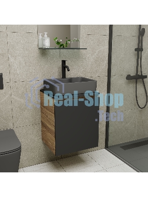 Тумба Bau Dream Blackwood 50 графит, раковина BAU Cerama 48х37 темно-серая матовая, смеситель Hotel Dream Black, нерж. сталь, черный