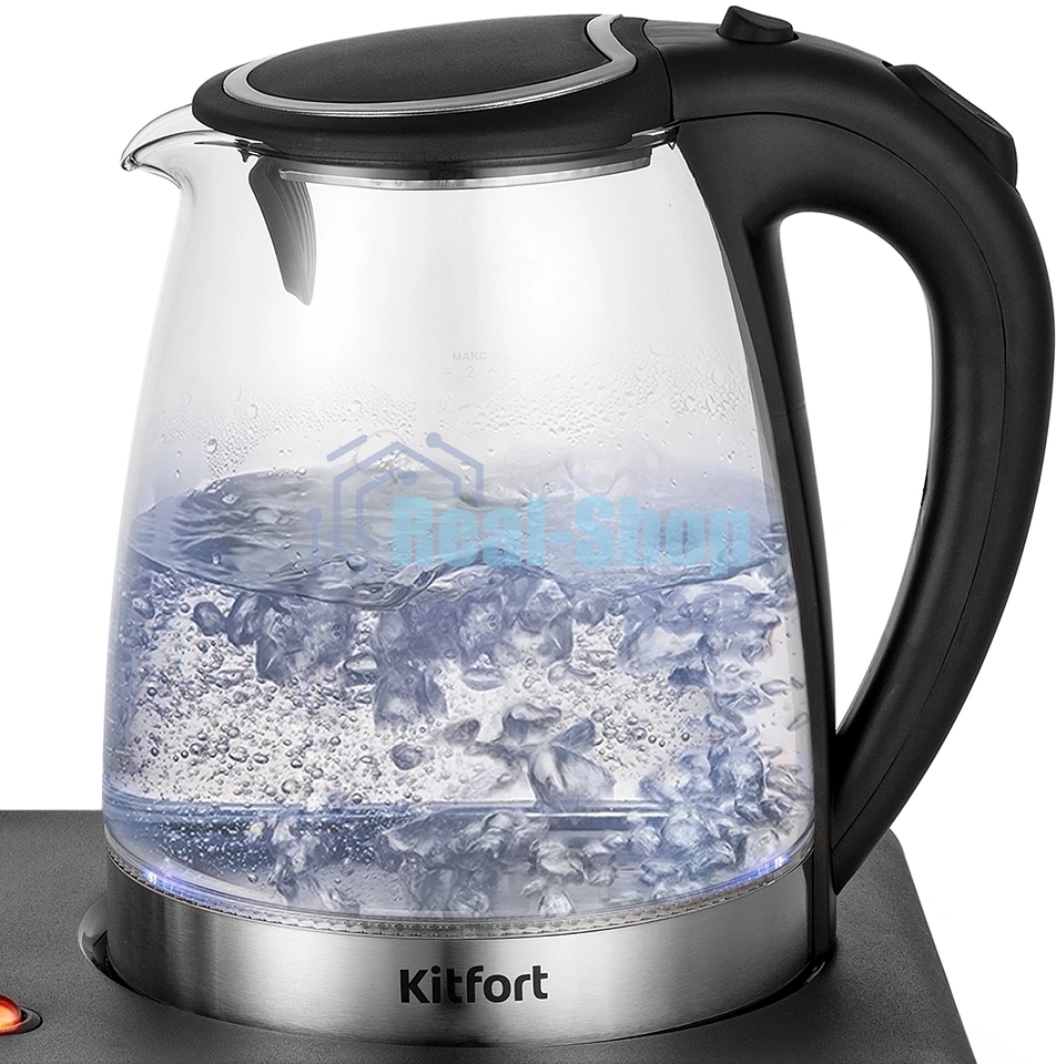 Чайный набор Kitfort КТ-6180 2 л, 1500 Вт, черный (корпус: стекло)