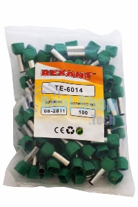 Наконечник штыревой втулочный Rexant изолированный F-14 мм 2х6 мм² (НШВи(2) 6.0-14/НГи2 6,0-14) зеленый