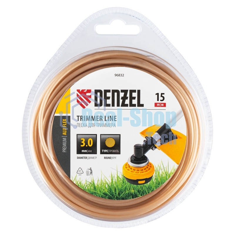 Леска для триммера Denzel армированная алюминием круглая, 3,0мм х 15м, блистер ALUFLEX