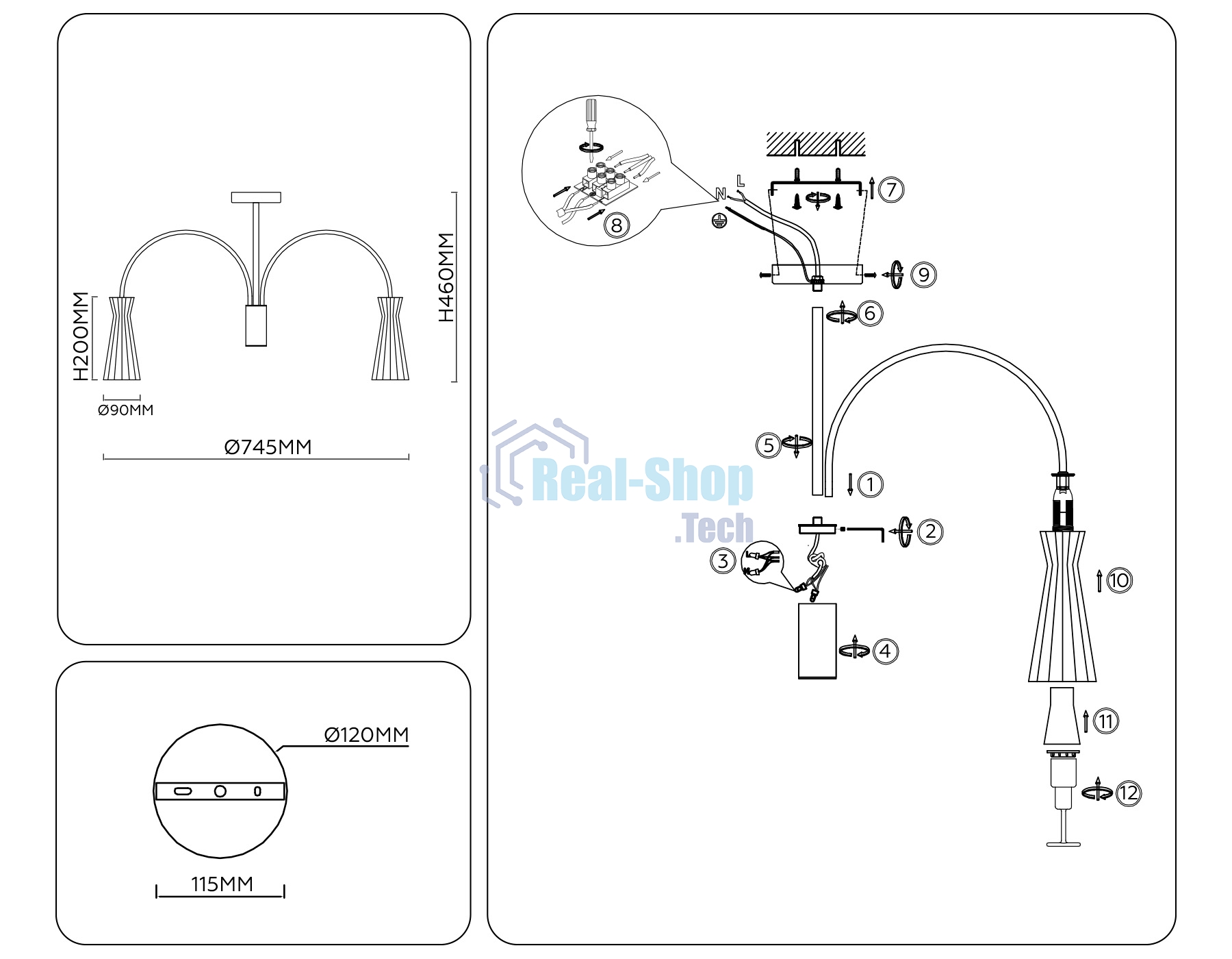 Люстра Ambrella light LH55703/7 BS/CL латунь/прозрачный E14*7 max 40W D745*460