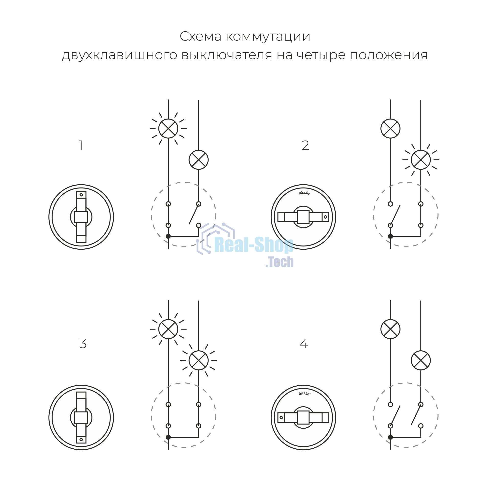 Выключатель на 4 положения двухклавишный Vintage (серебро матовый/хром) W5822054