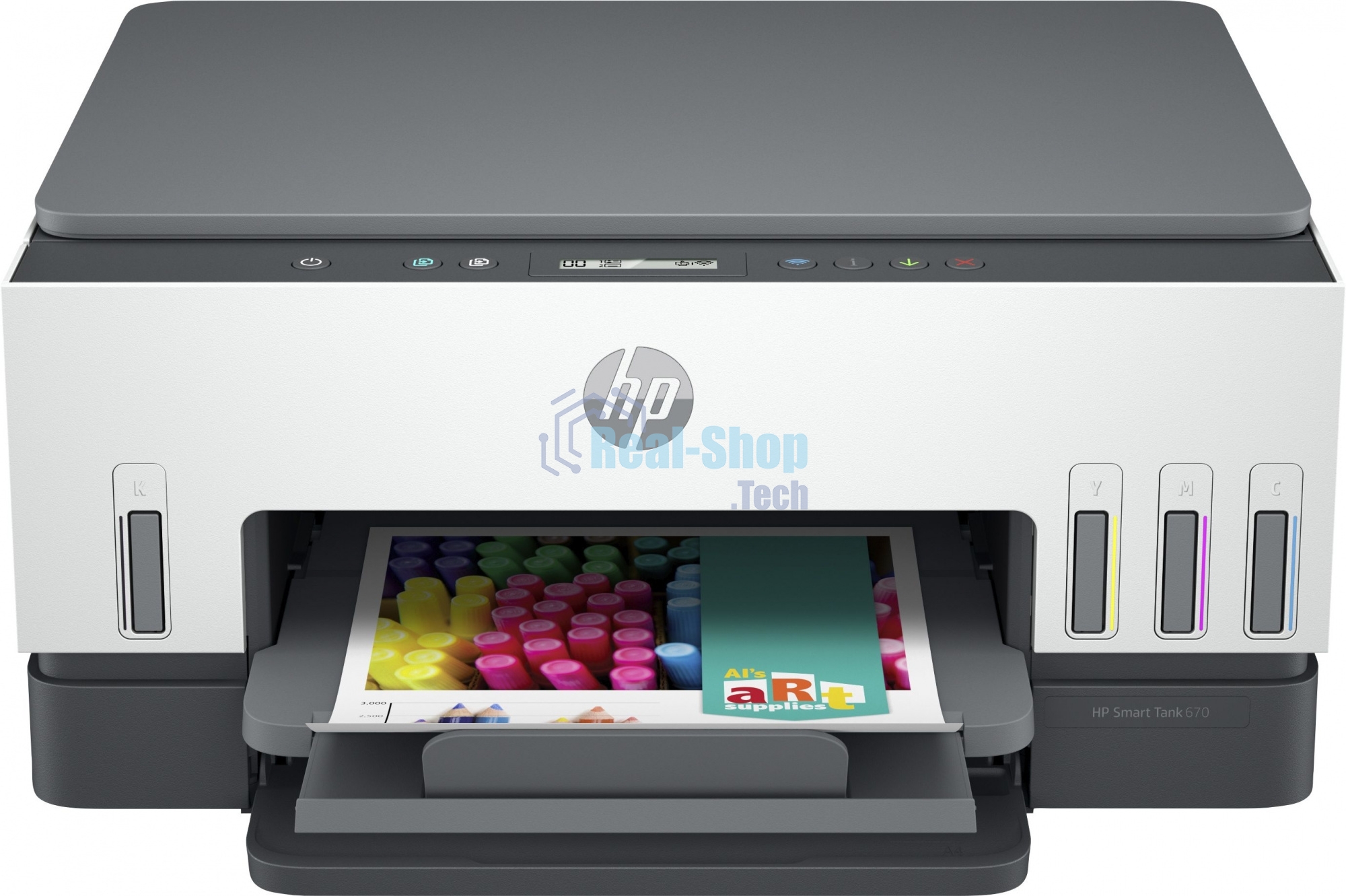 МФУ струйное HP Smart Tank 670, A4, цветной, печ. до 12 стр/мин., 4800x1200 dpi (печ.), 1200x1200 dpi (скан.), Bluetooth, USB Type-A, Wi-Fi